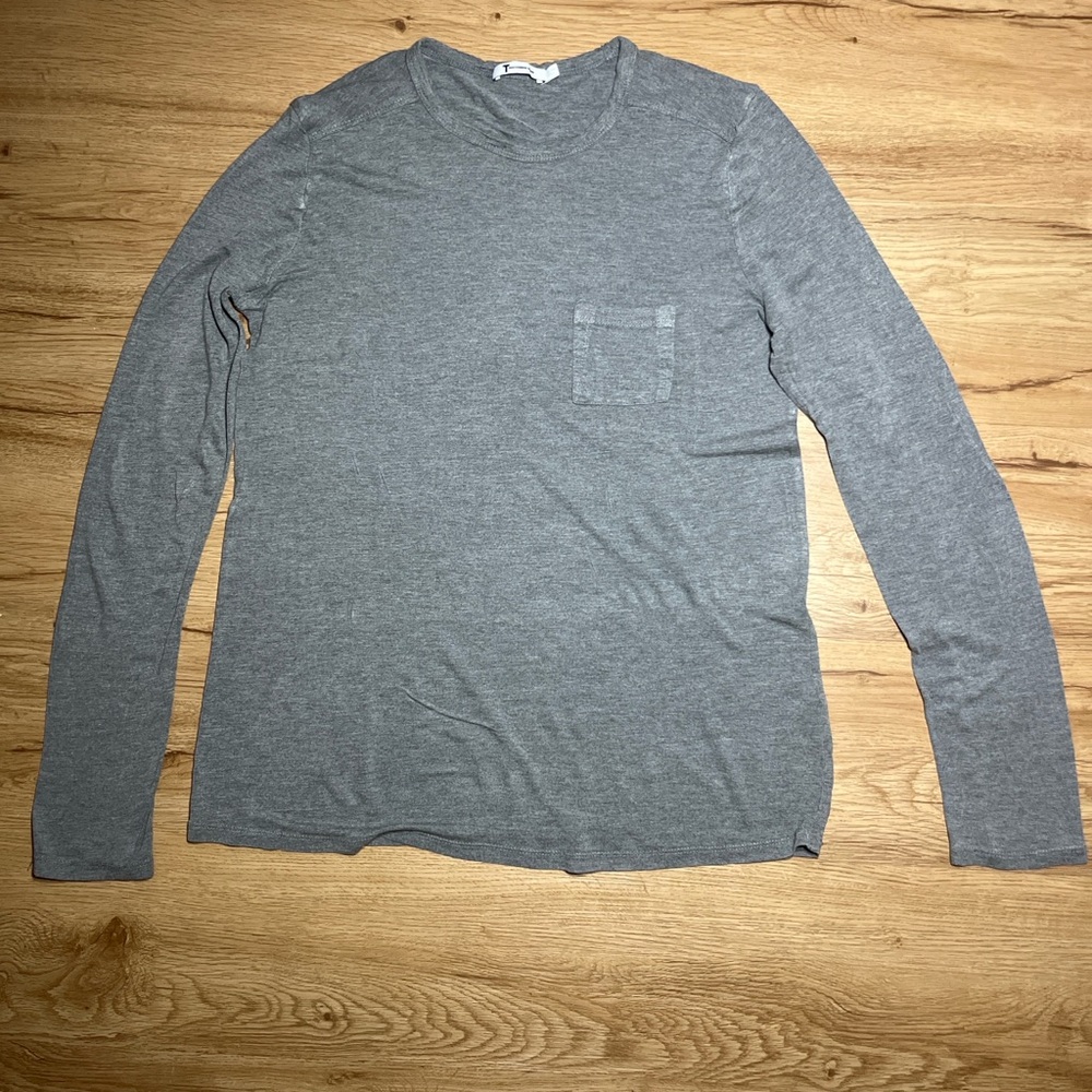Alexander Wang Men’s Large Gray Long Sleeve Pocket Tee Designer Basic
